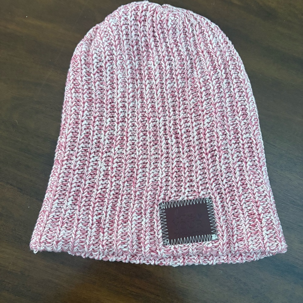 Love Your Melon Pink and White Knit Beanie Hat Winter